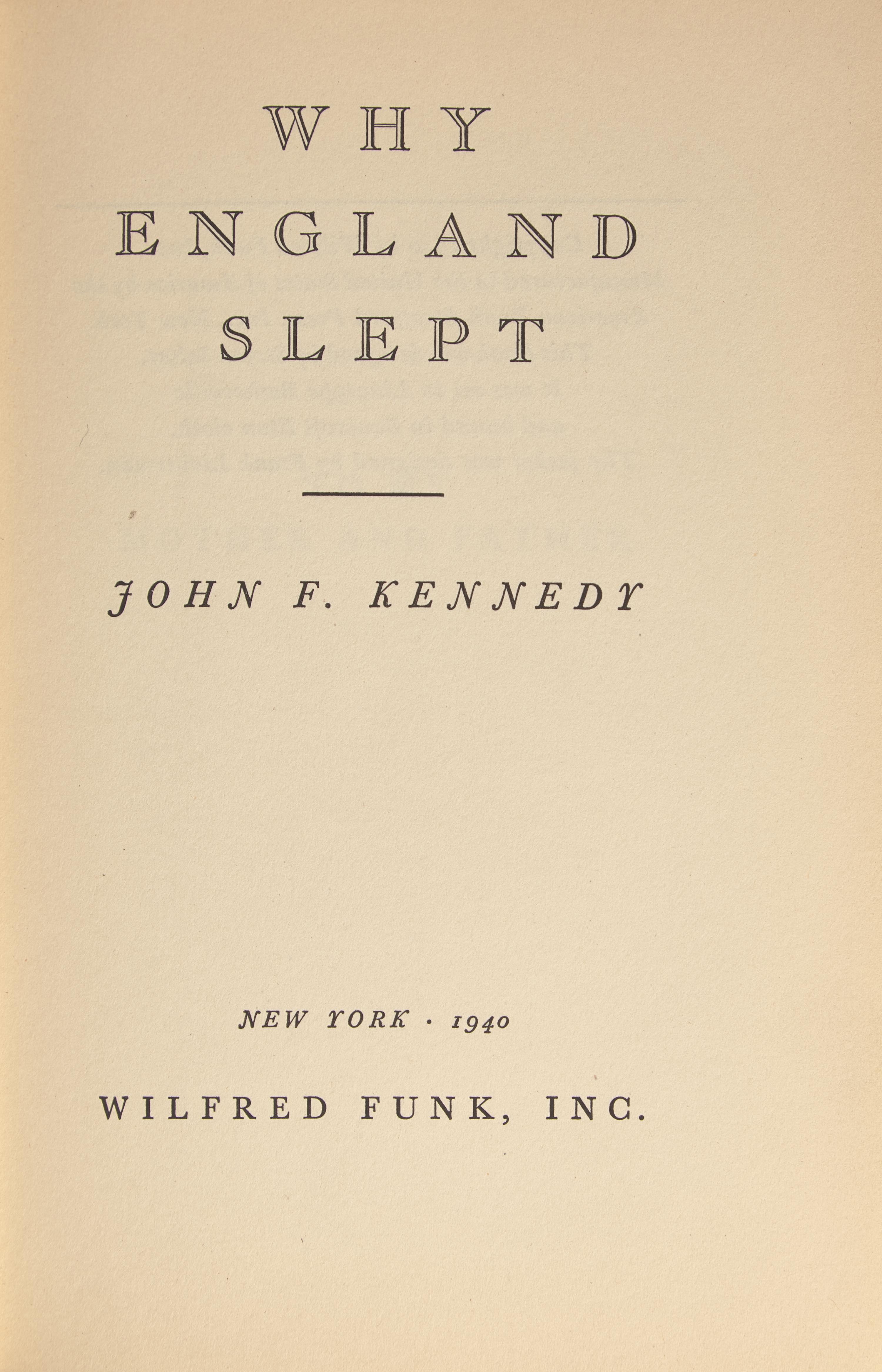 [Presidential] Kennedy, John F. Why England Slept
