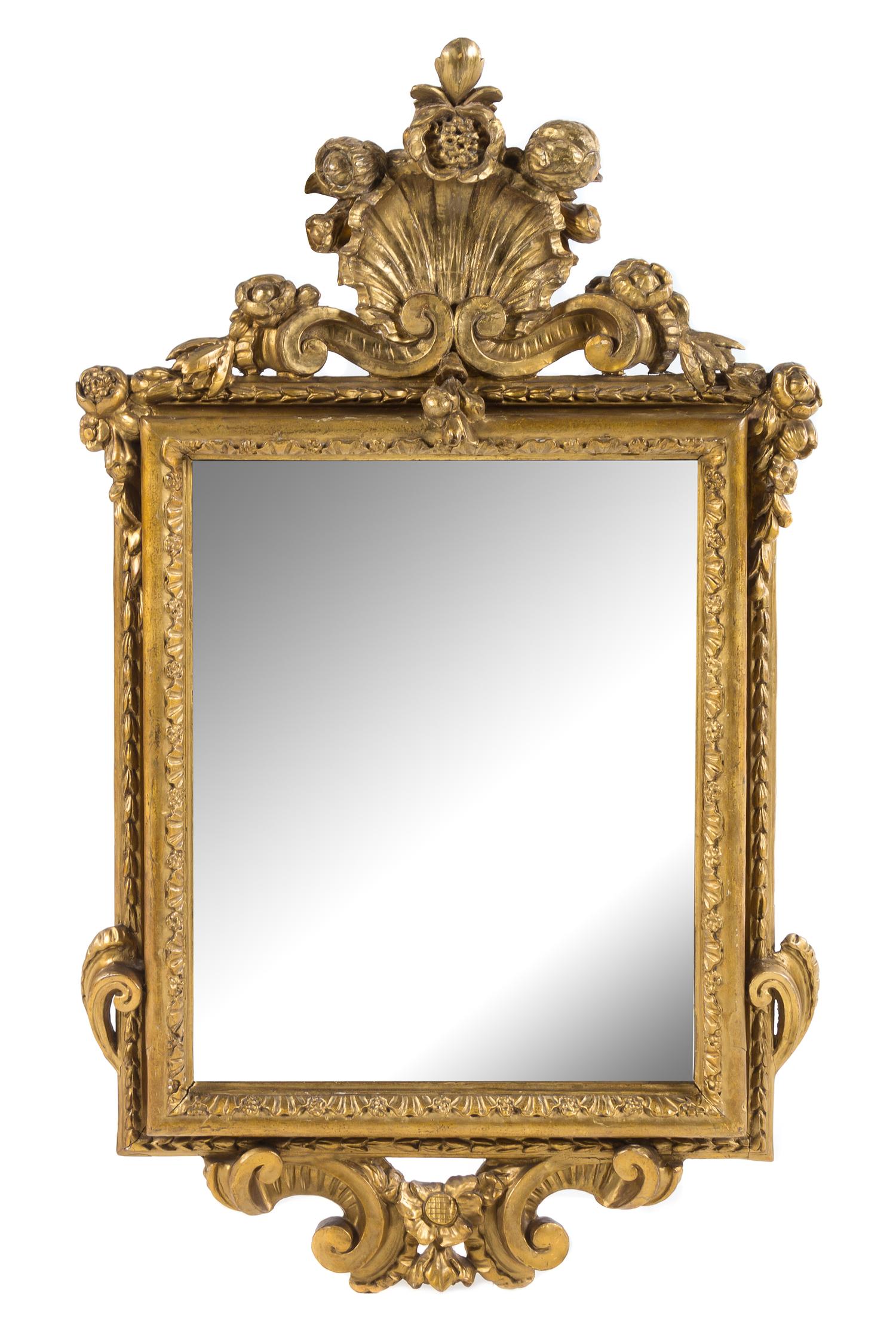 A Continental Giltwood Mirror Height 49 1/2 x width 28 inches. — LATE 18TH/EARLY 19TH CENTURY