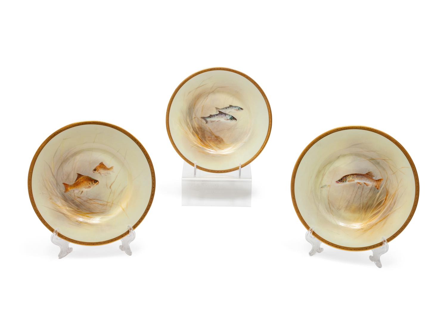 Seventeen Hand Painted Royal Doulton Fish Plates