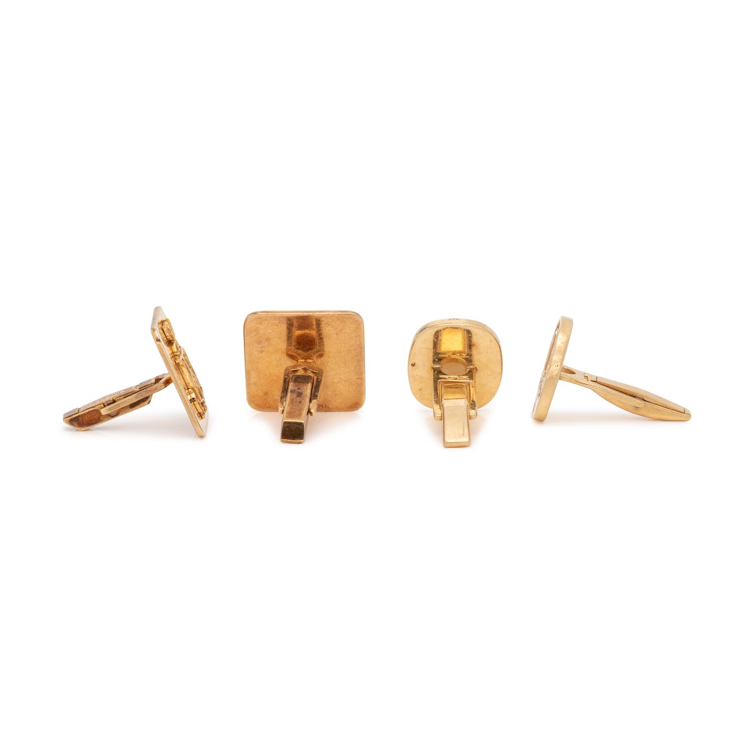 COLLECTION OF YELLOW GOLD FAMILY CREST CUFFLINKS