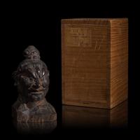 A Small Japanese Carved and Lacquered Wood Head of a Nio Guardian, Agyo , Possibly Muramachi Period