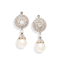 ANTIQUE, DIAMOND AND CULTURED PEARL EARRINGS