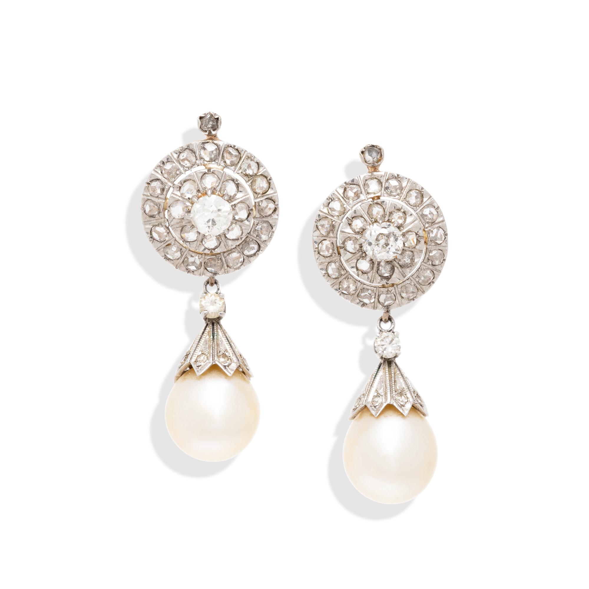 ANTIQUE, DIAMOND AND CULTURED PEARL EARRINGS