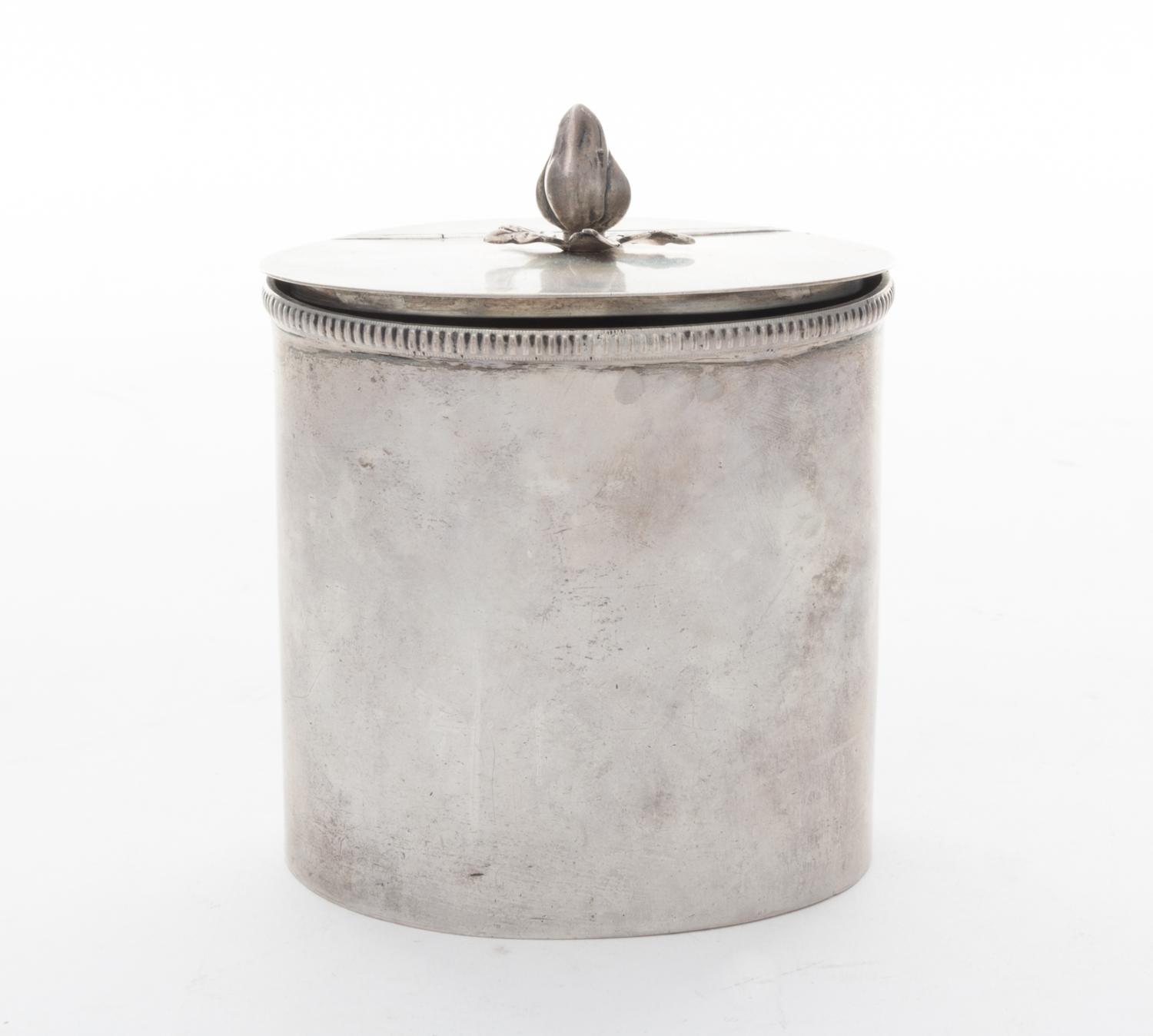 A Silver Tea Caddy Height 4 inches.