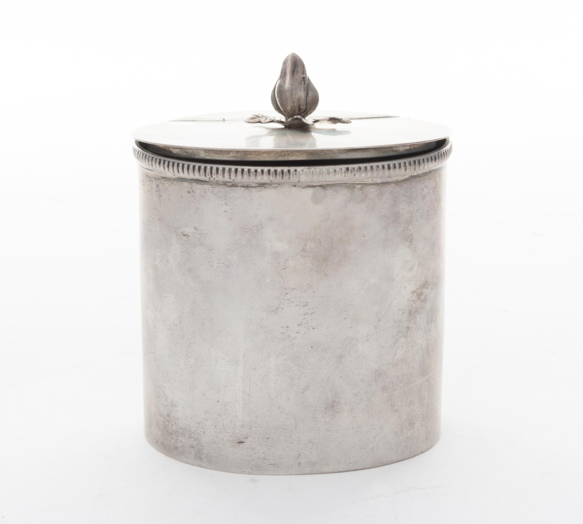 A Silver Tea Caddy Height 4 inches.