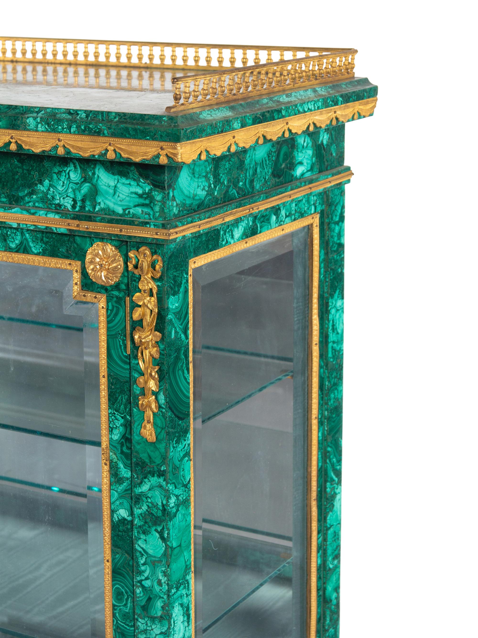 A Louis XVI Style Malachite Veneered Vitrine Cabinet