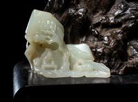 A Carved Celadon Jade and Rootwood Mountain