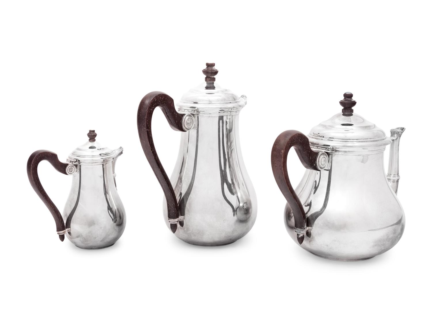 A Puiforcat Silver-Plate Three-Piece Tea Service