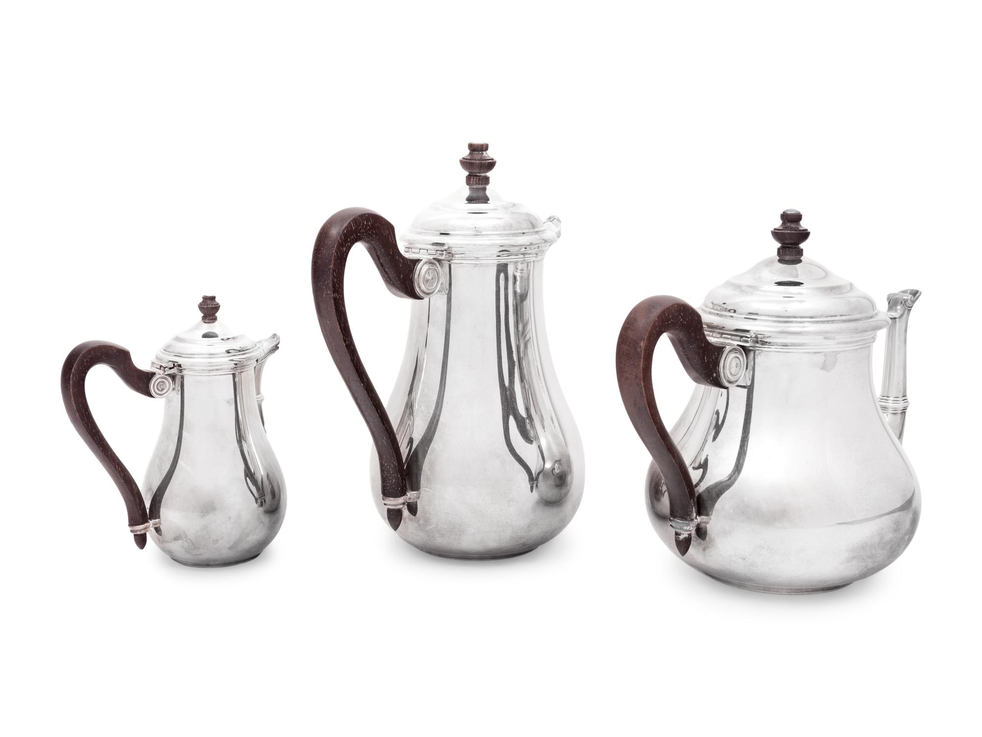 A Puiforcat Silver-Plate Three-Piece Tea Service
