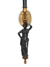 A Pair of Neoclassical Style Gilt Metal, Ebonized and Cut Crystal Wall Sconces — 20TH CENTURY