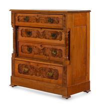An American Eastlake Walnut and Maple Chest of Drawers