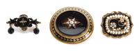 A Collection of Victorian Yellow Gold, Rolled Gold, Onyx, and Seed Pearl Brooch, 4.70 dwts.