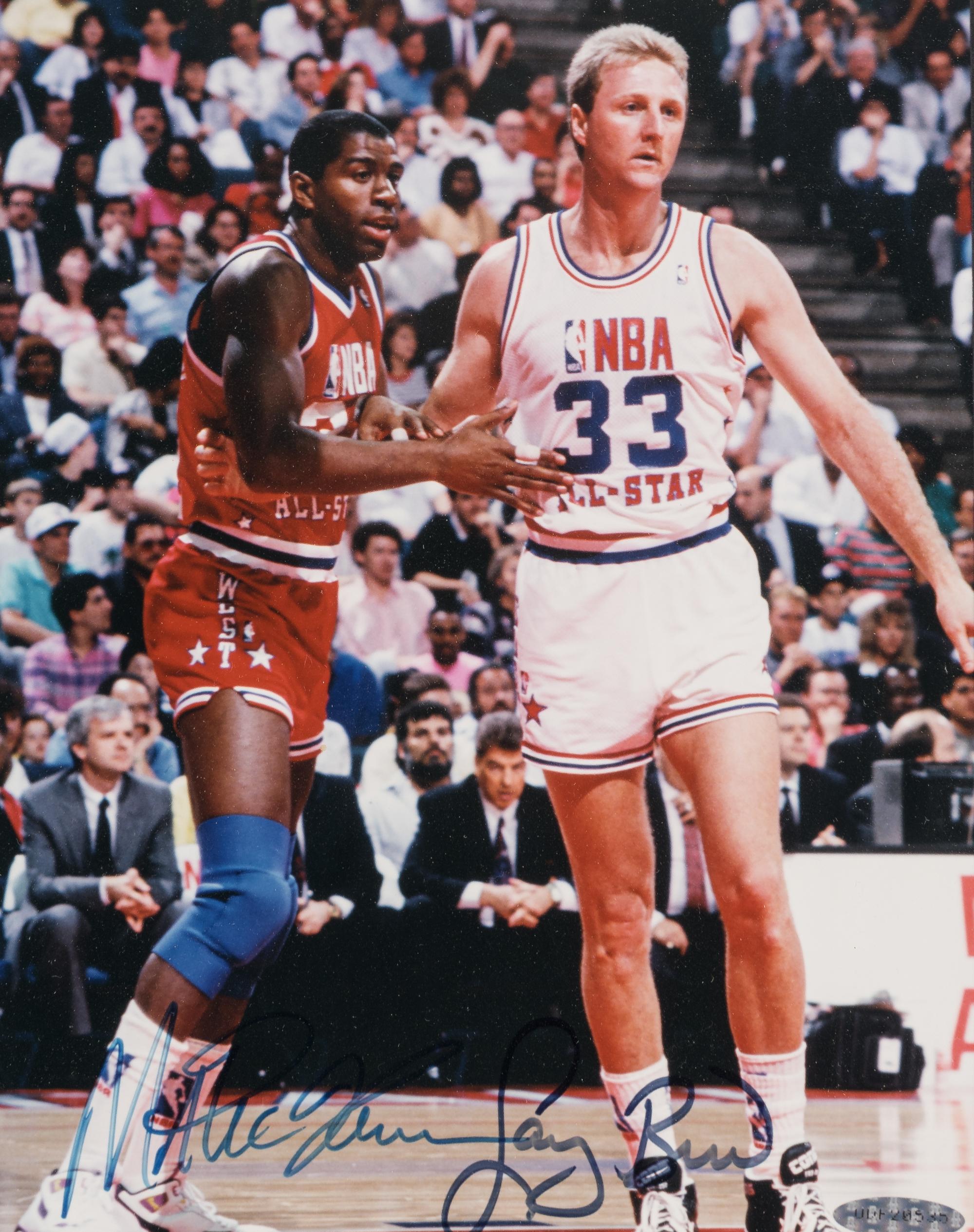 A Magic Johnson and Larry Bird Dual Signed Autograph Photo (Upper Deck Authenticated)