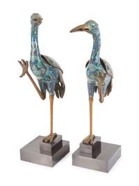 A Pair of Cloisonné Models of Cranes