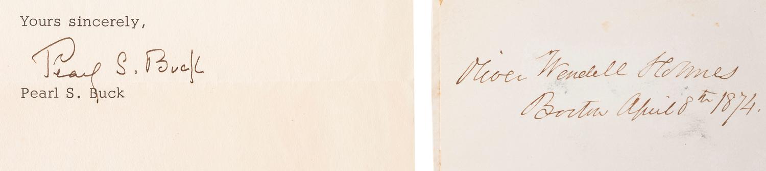 [AUTHORS]. Autographs from authors and poets including SANDBERG, WHITTIER, SAND, & BUCK.