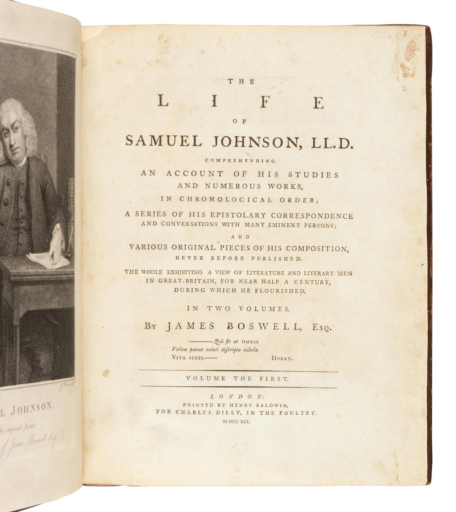BOSWELL, James (1740-1795). The Life of Samuel Johnson . London: Henry Baldwin for Charles Dilly, 1791.