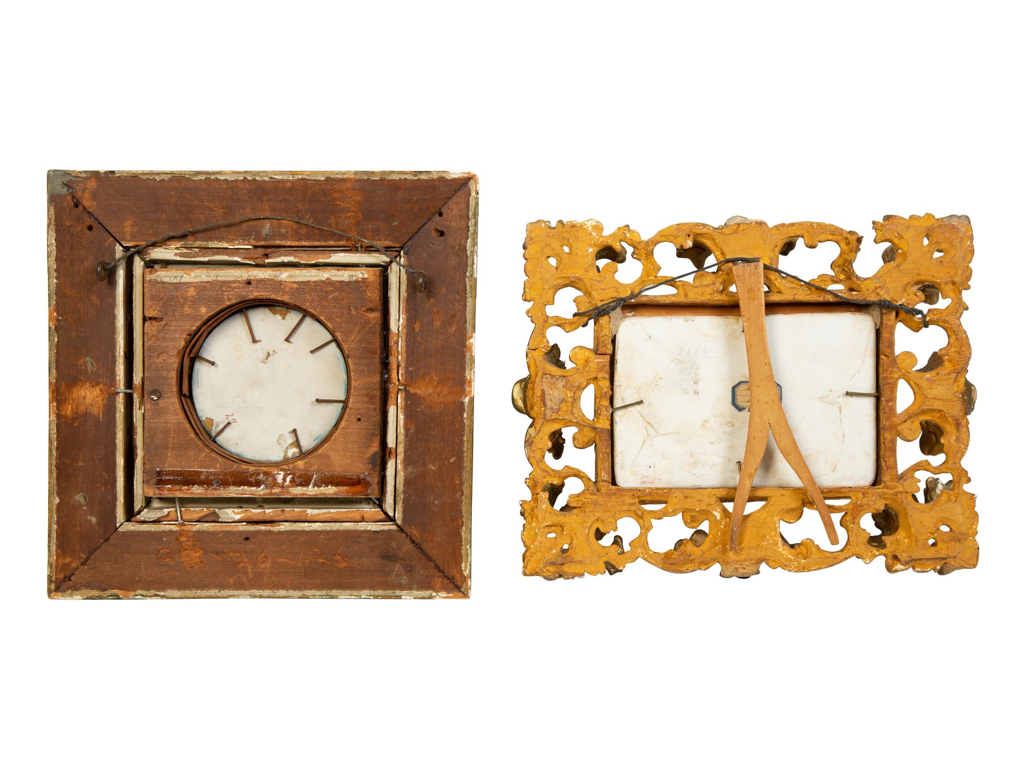 Two Continental Porcelain Plaques in Giltwood Frames