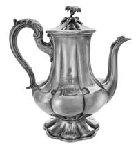 An Irish Victorian Silver Teapot, Maker's Mark HL, Possibly Henry Lazarus, Dublin, 1868, having a floral finial and an acanthus topped