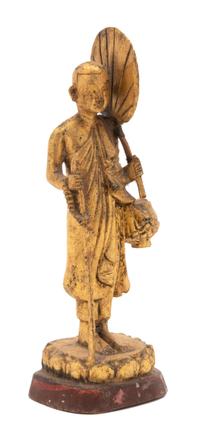 A Thai Gilt Lacquered Wood Figure of a Standing Monk Height 8 inches. — 20TH CENTURY