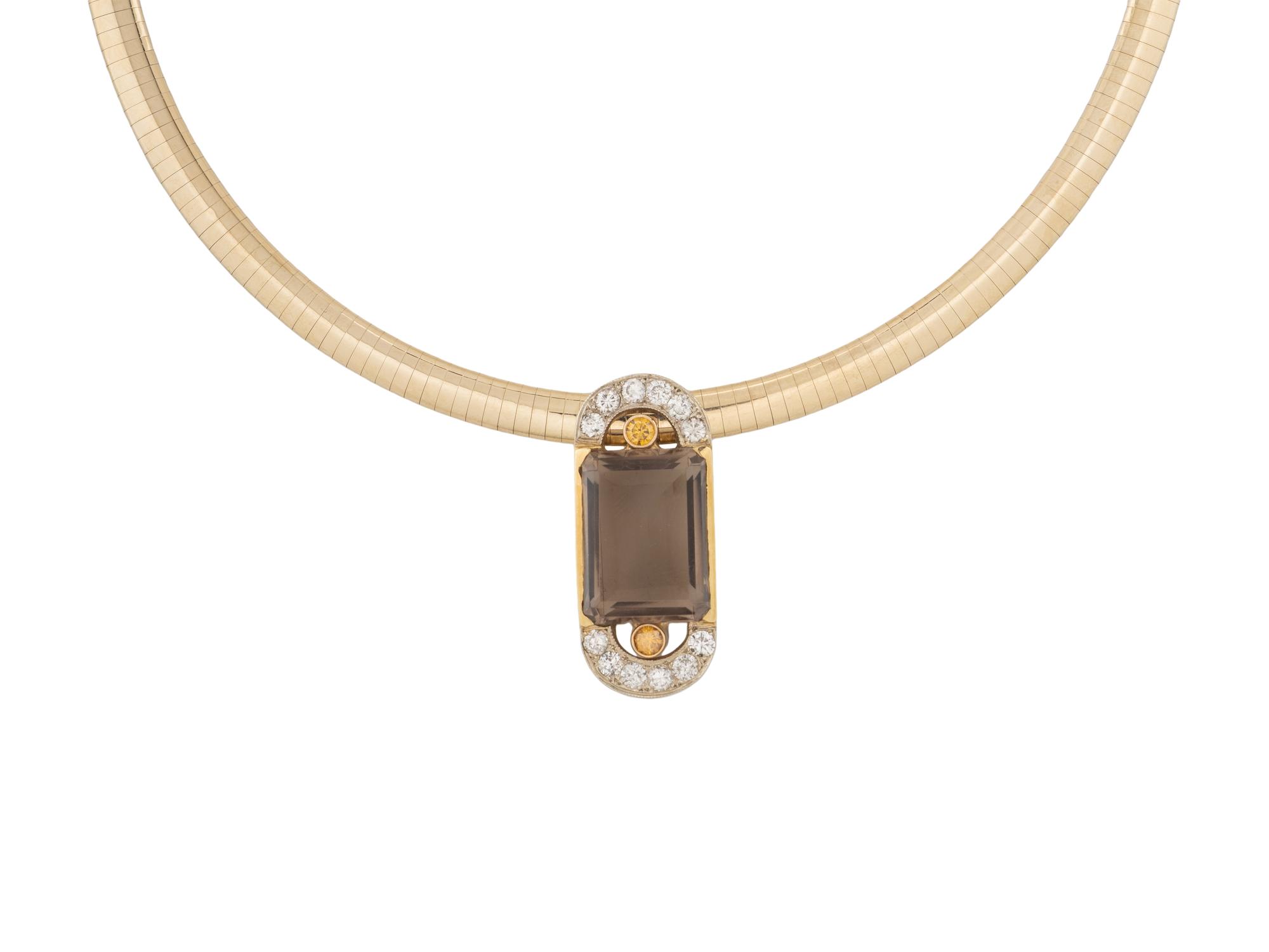 SMOKEY QUARTZ, COLORED DIAMOND, AND DIAMOND NECKLACE