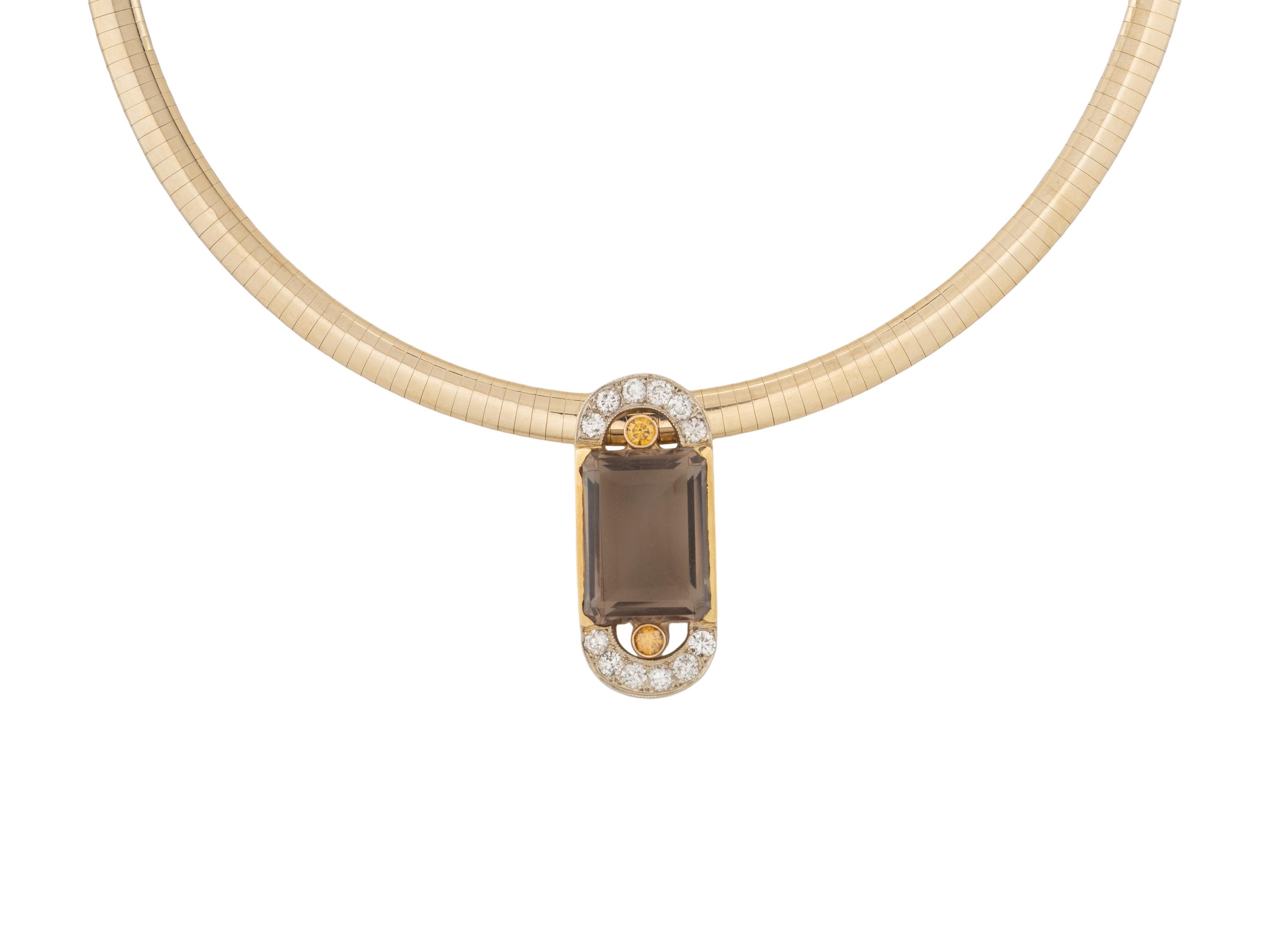 SMOKEY QUARTZ, COLORED DIAMOND, AND DIAMOND NECKLACE