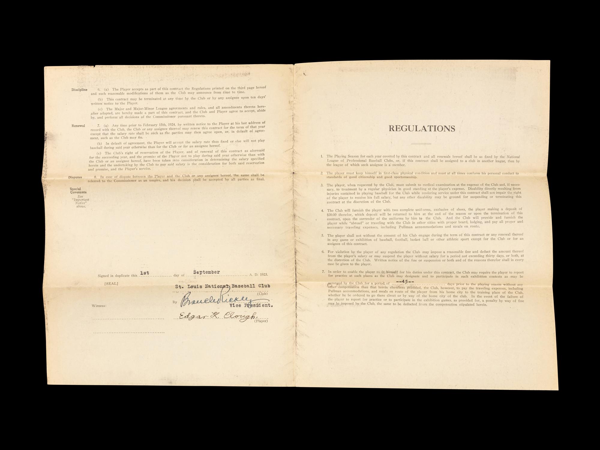 A Group of 15 1920s-30s St. Louis Cardinals Contract Agreements All Signed by Branch Rickey