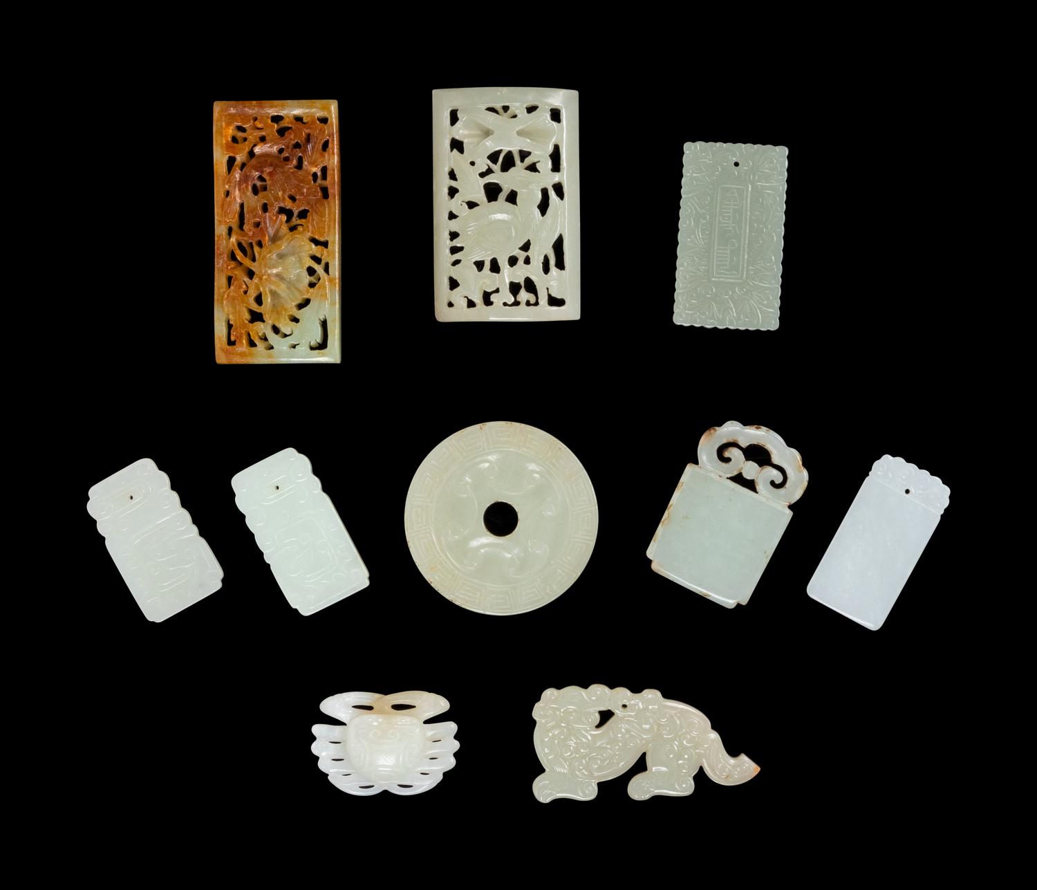 Ten Chinese Celadon, White, and Russet Jade Articles