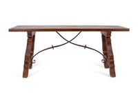 A Spanish Colonial Style Trestle Table With Wrought Iron Stretcher — 20TH CENTURY