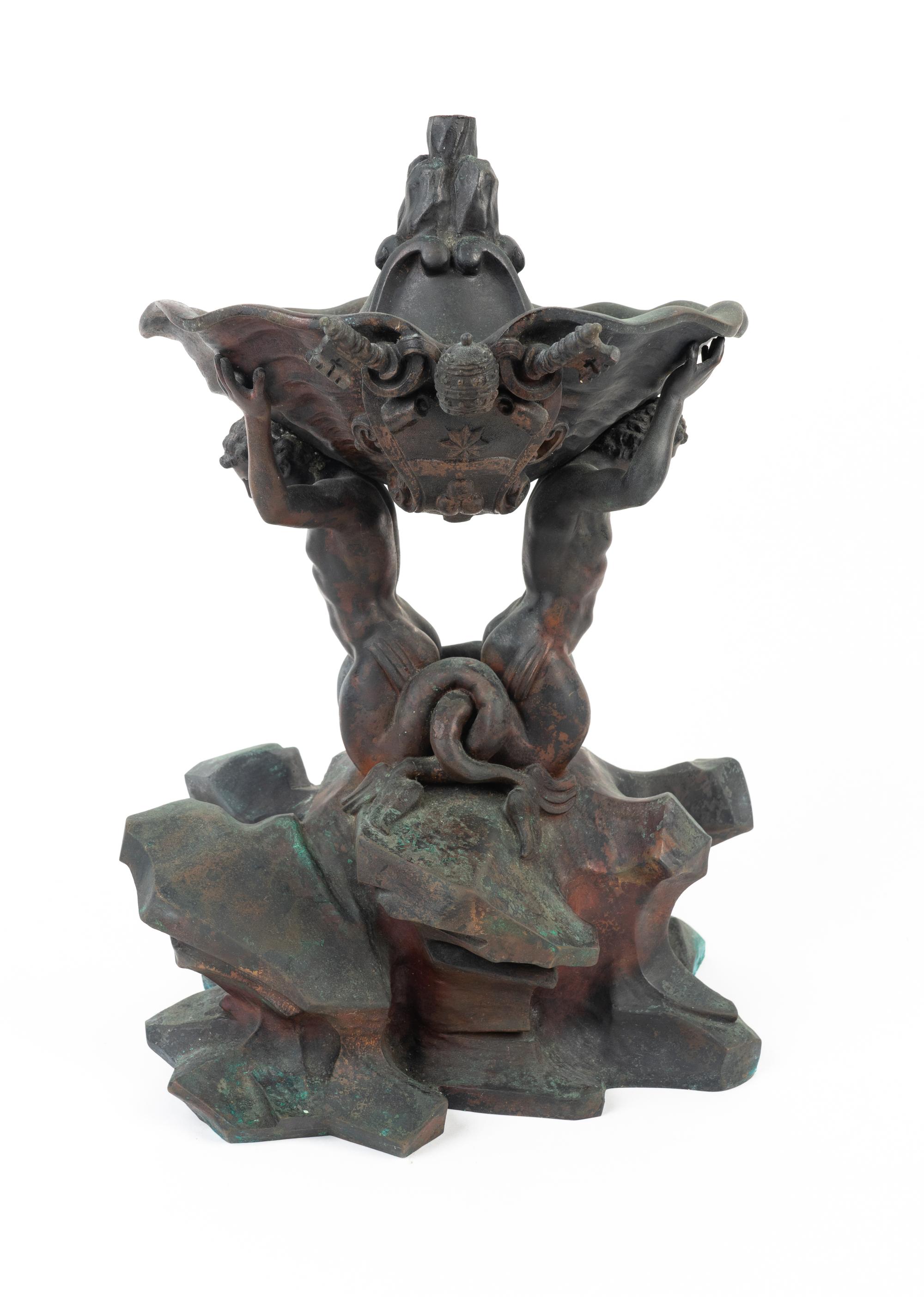 An Italian Patinated Bronze Table Fountain: The Fountain of the Tritons — 19TH CENTURY