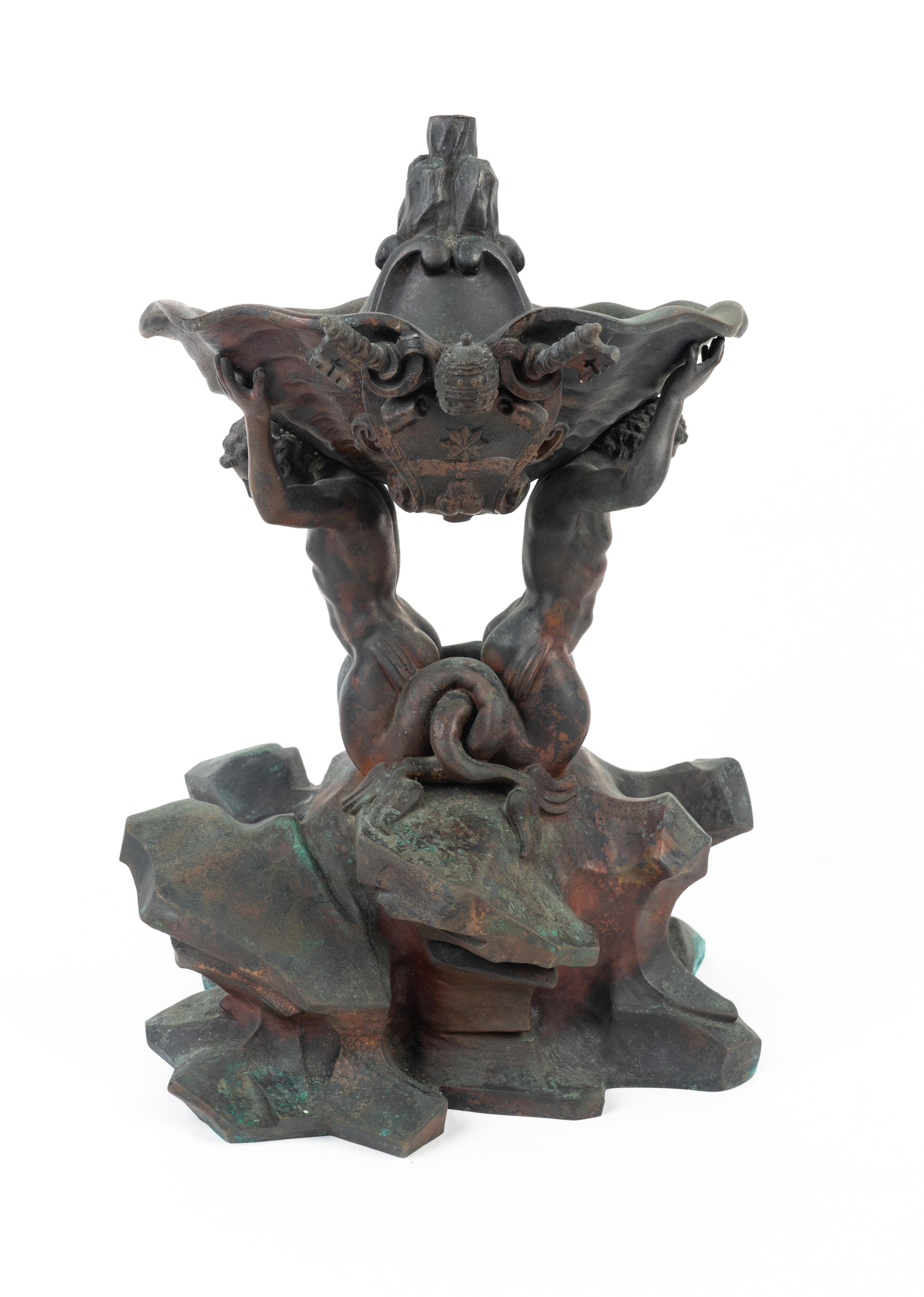 An Italian Patinated Bronze Table Fountain: The Fountain of the Tritons — 19TH CENTURY
