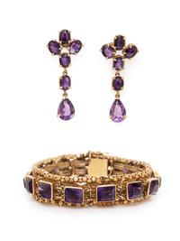 AMETHYST AND YELLOW GOLD BRACELET AND EARRINGS