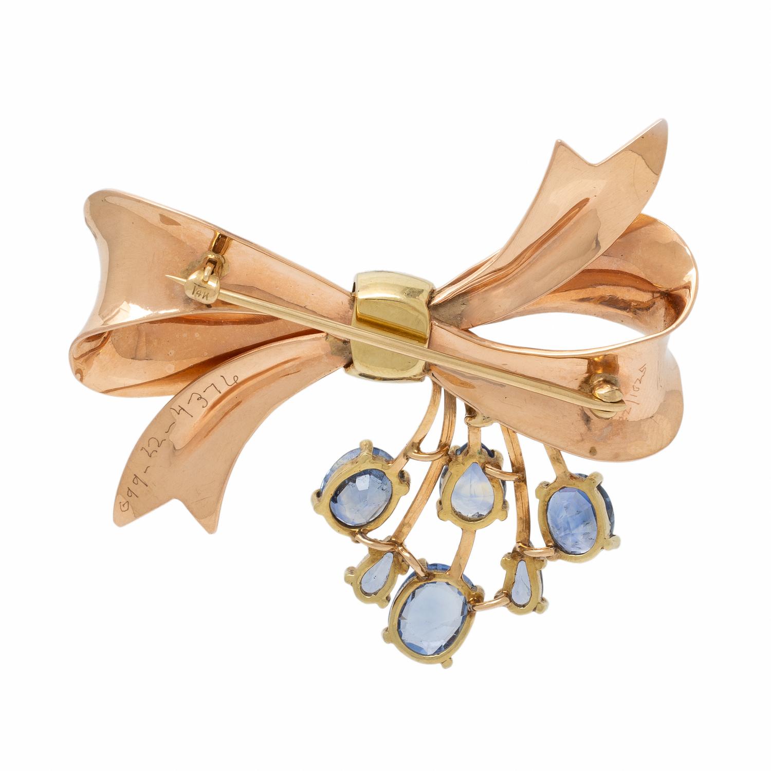 Bicolor Gold and Sapphire Bow Brooch