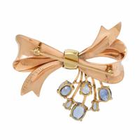 Bicolor Gold and Sapphire Bow Brooch