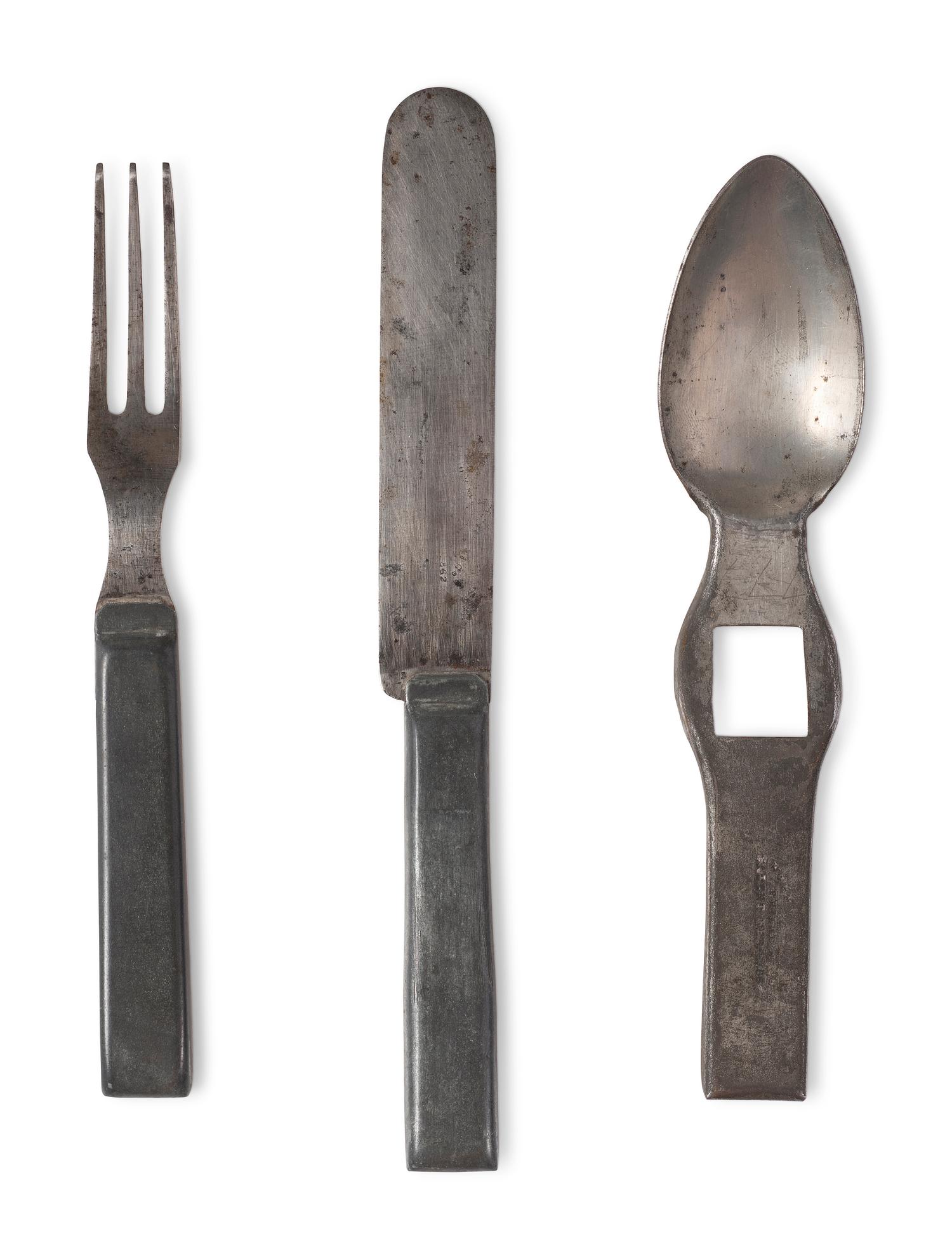 [CIVIL WAR]. Worman & Ely 3-piece interlocking utensil set, patented 1862.
