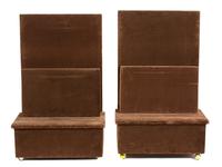 A Pair of Brown Velvet Covered Gallery Easels Height 51 1/2 x width 33 inches. — 20TH CENTURY
