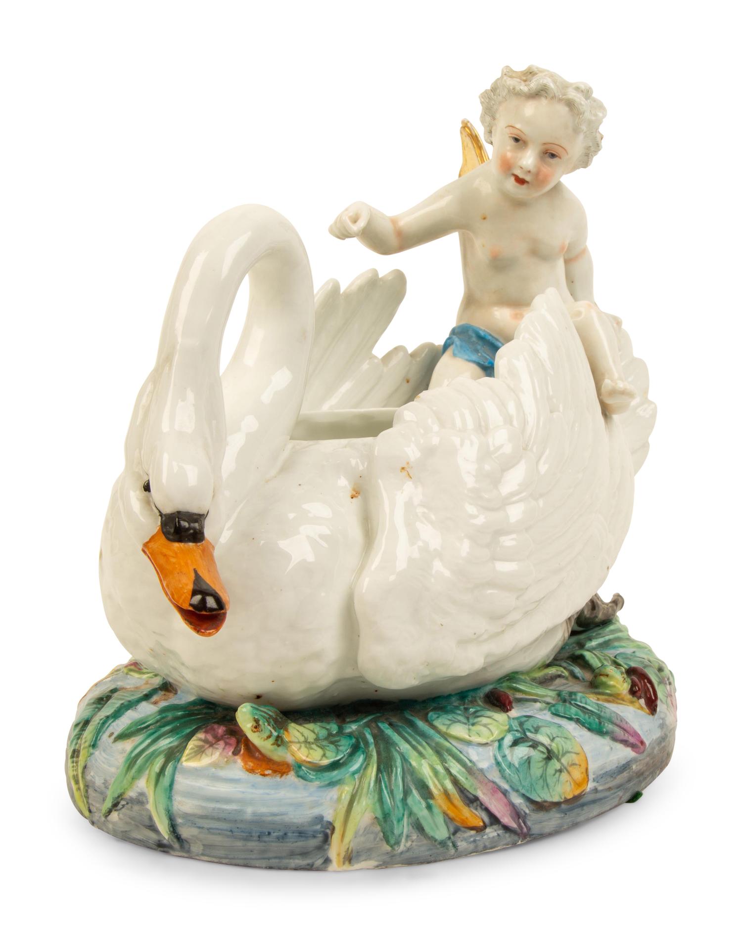 A Meissen Style Porcelain Swan-Form Centerpiece — 19TH CENTURY