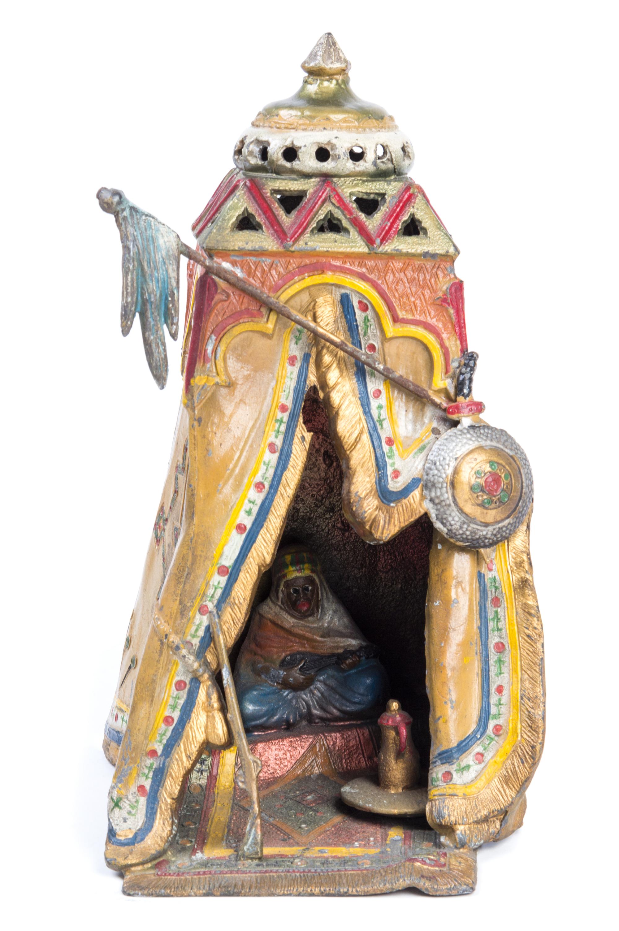 An Austrian Cold Painted Cast Metal Lamp Height 13 inches.