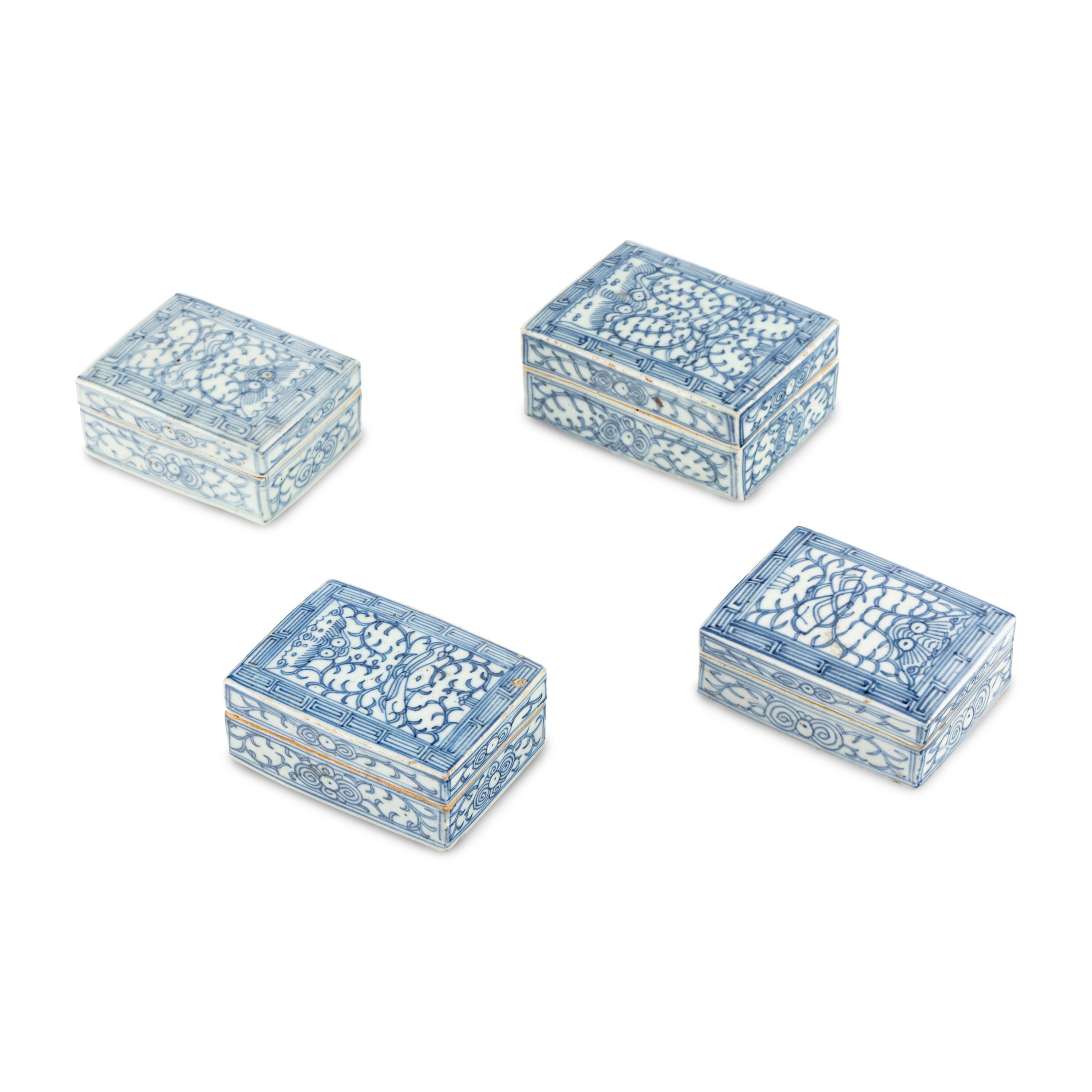 Four Chinese Porcelain Blue-and-White Offering Boxes