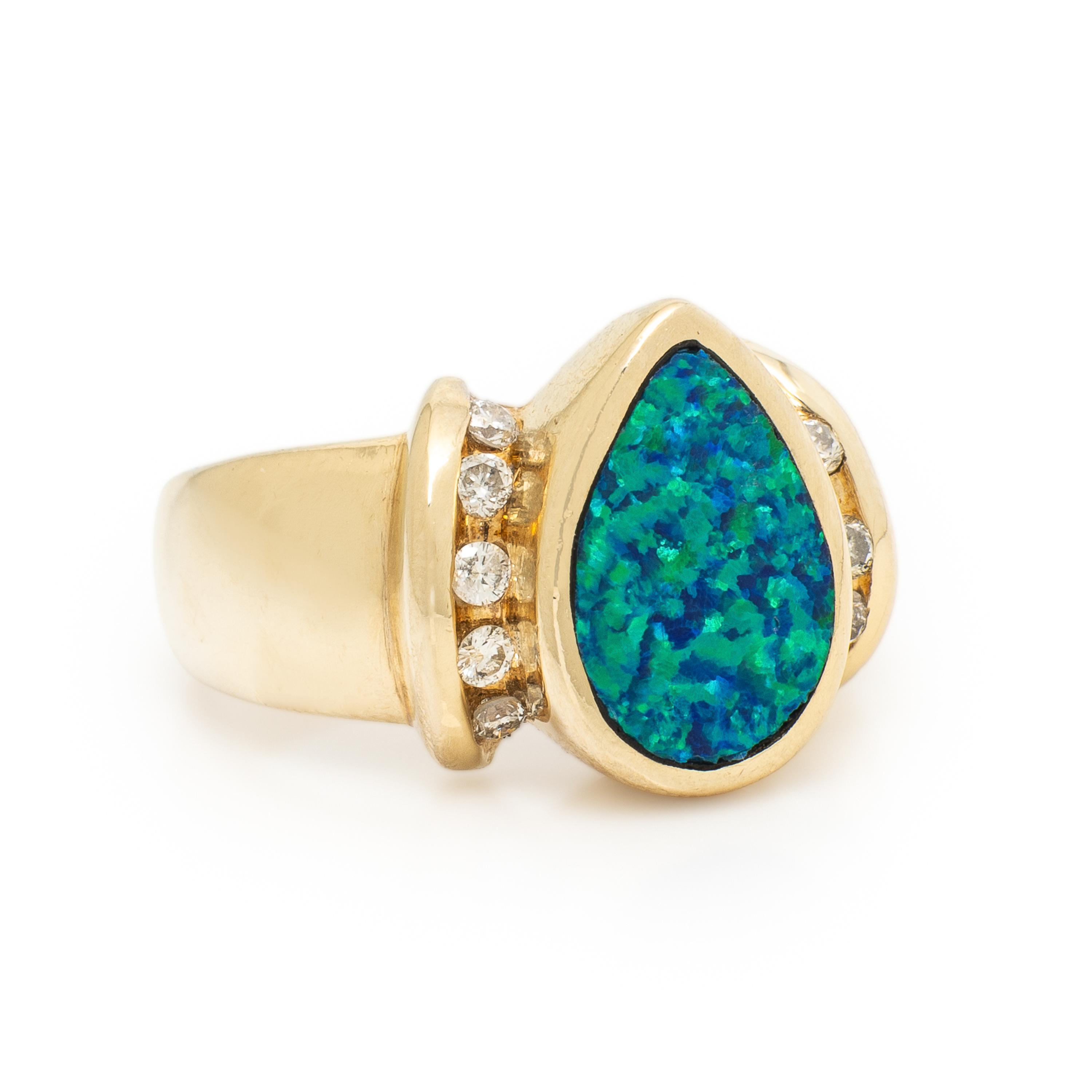 Imitation Black Opal, Diamond, and Yellow Gold Ring
