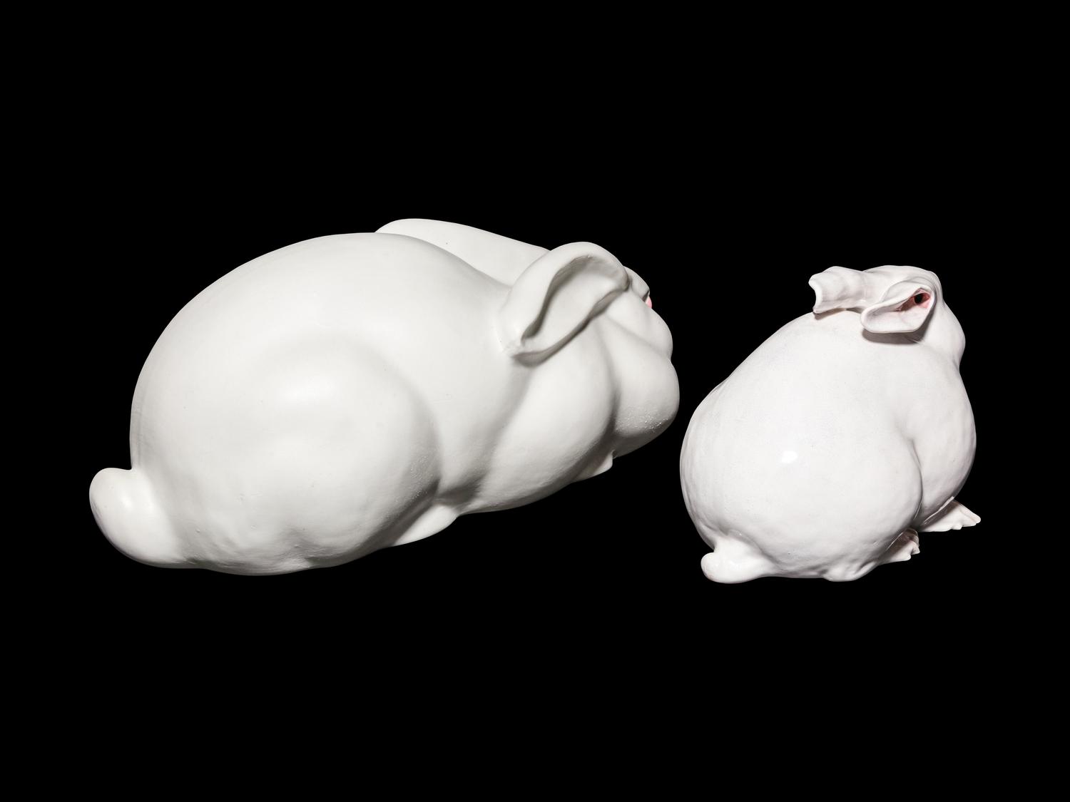 Two Japanese Ceramic Figures of Rabbits