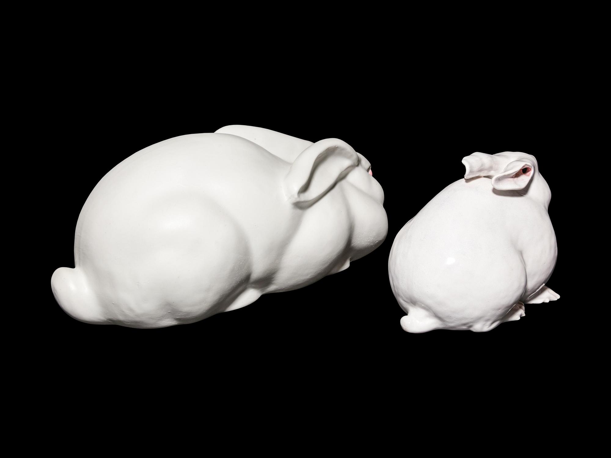 Two Japanese Ceramic Figures of Rabbits