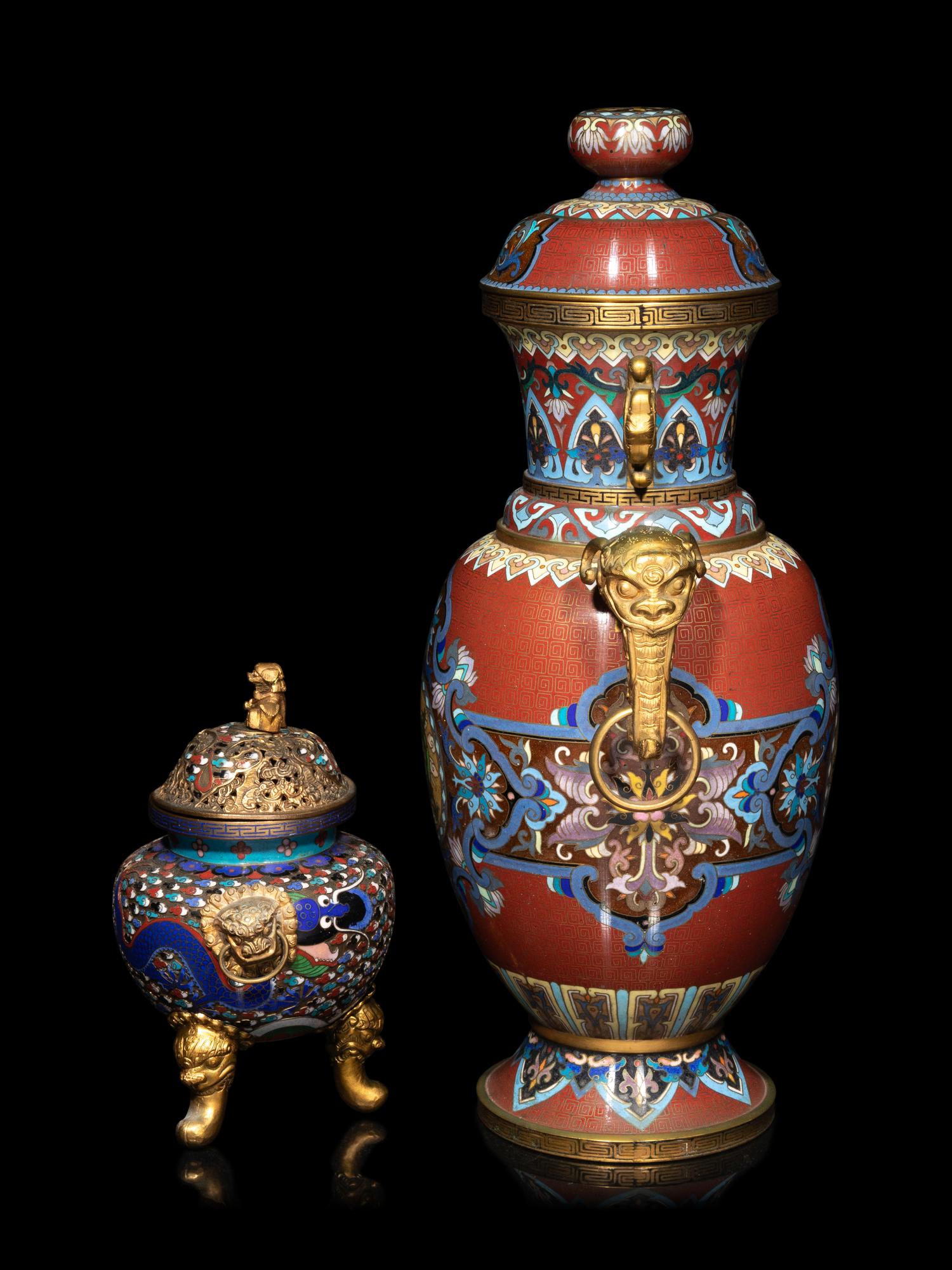 Two Chinese Cloisonné Enamel Covered Vessels