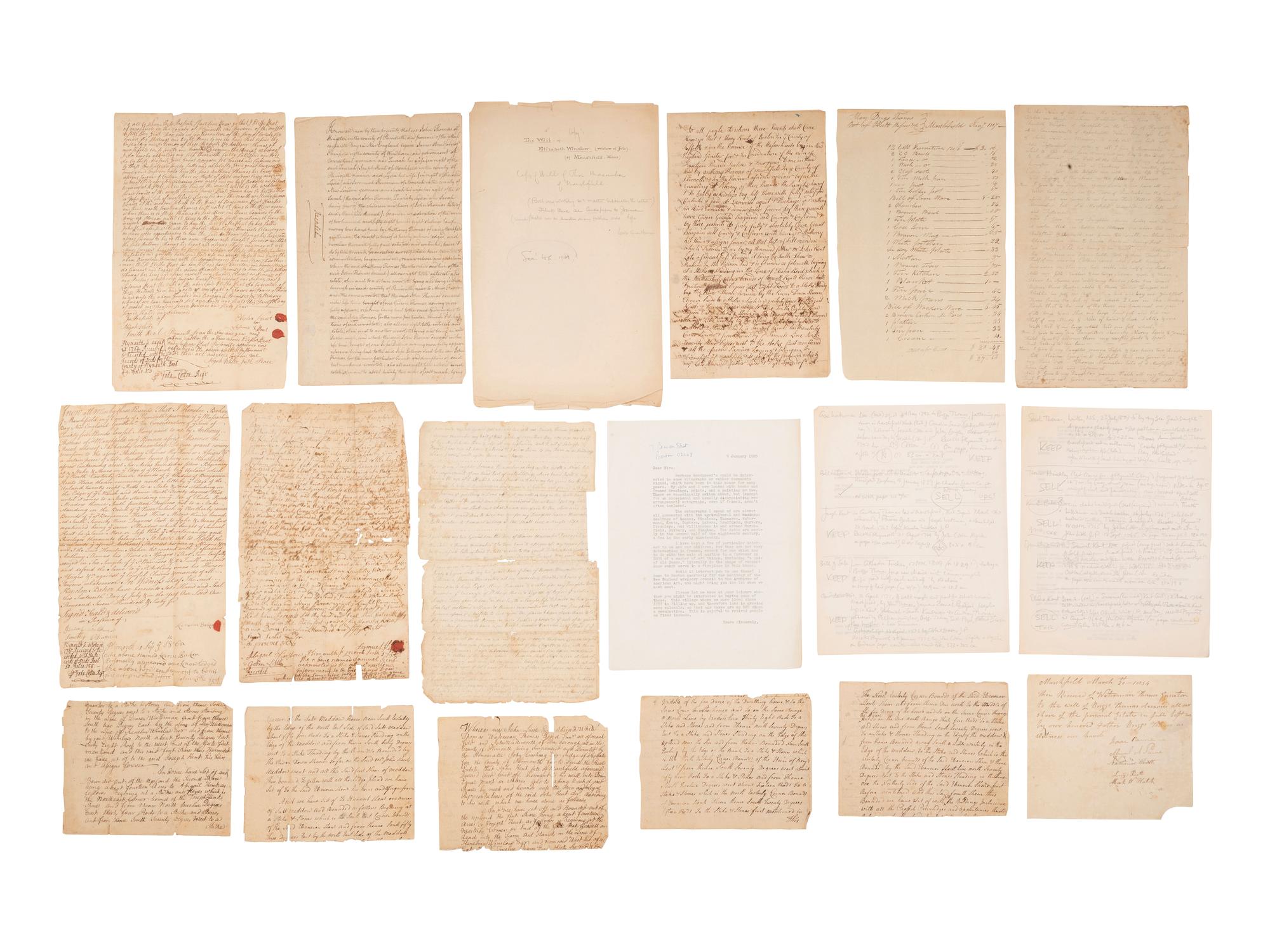 [MASSACHUSETTS] -- [COLONIAL]. Documents associated with several prominent Massachusetts families.