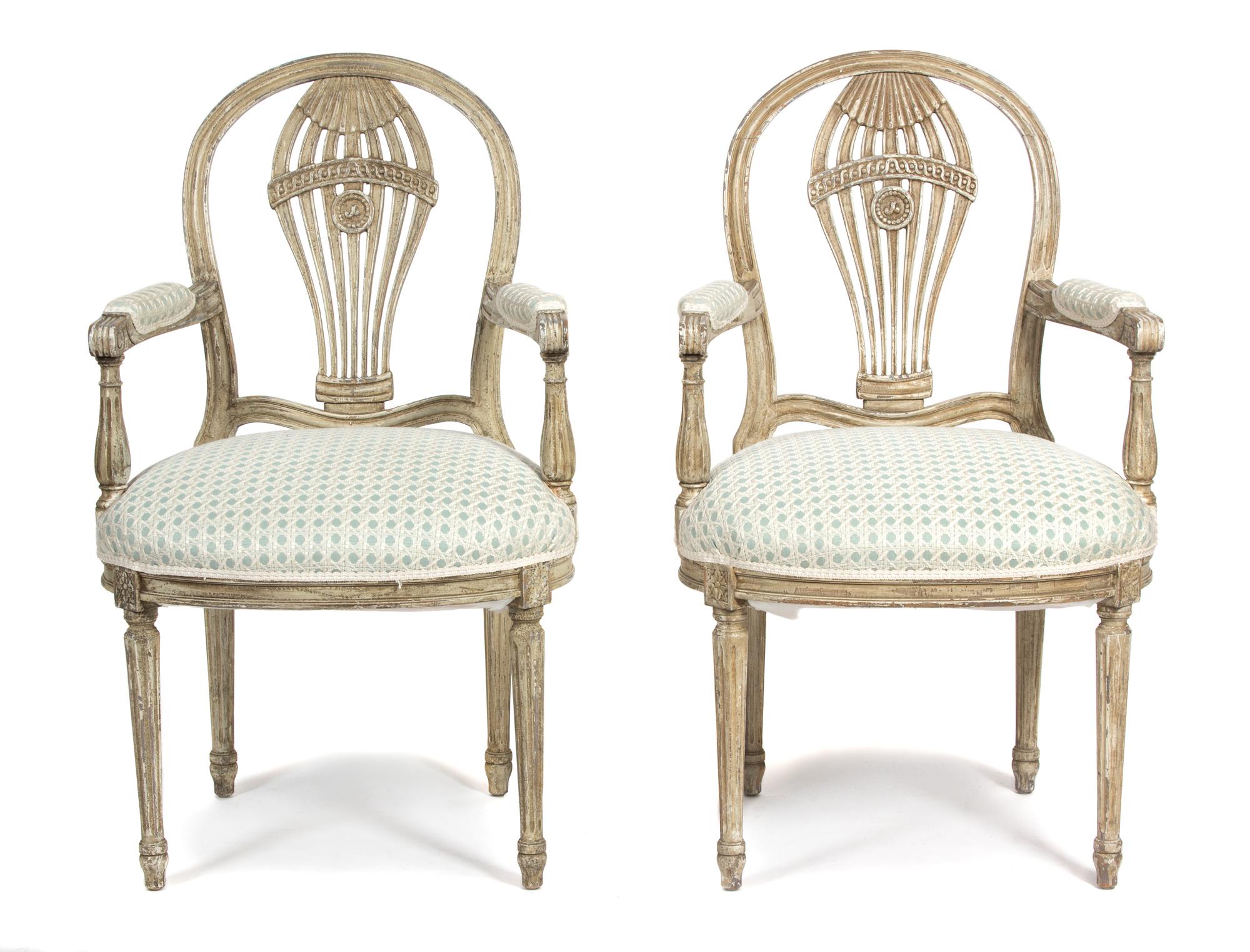 A Set of Four French Painted Mongolfier Armchairs Height 37 3/4 inches. — 20TH CENTURY