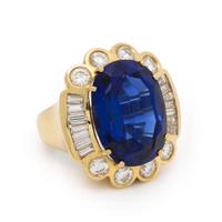 Tanzanite, Diamond, and Yellow Gold Ring