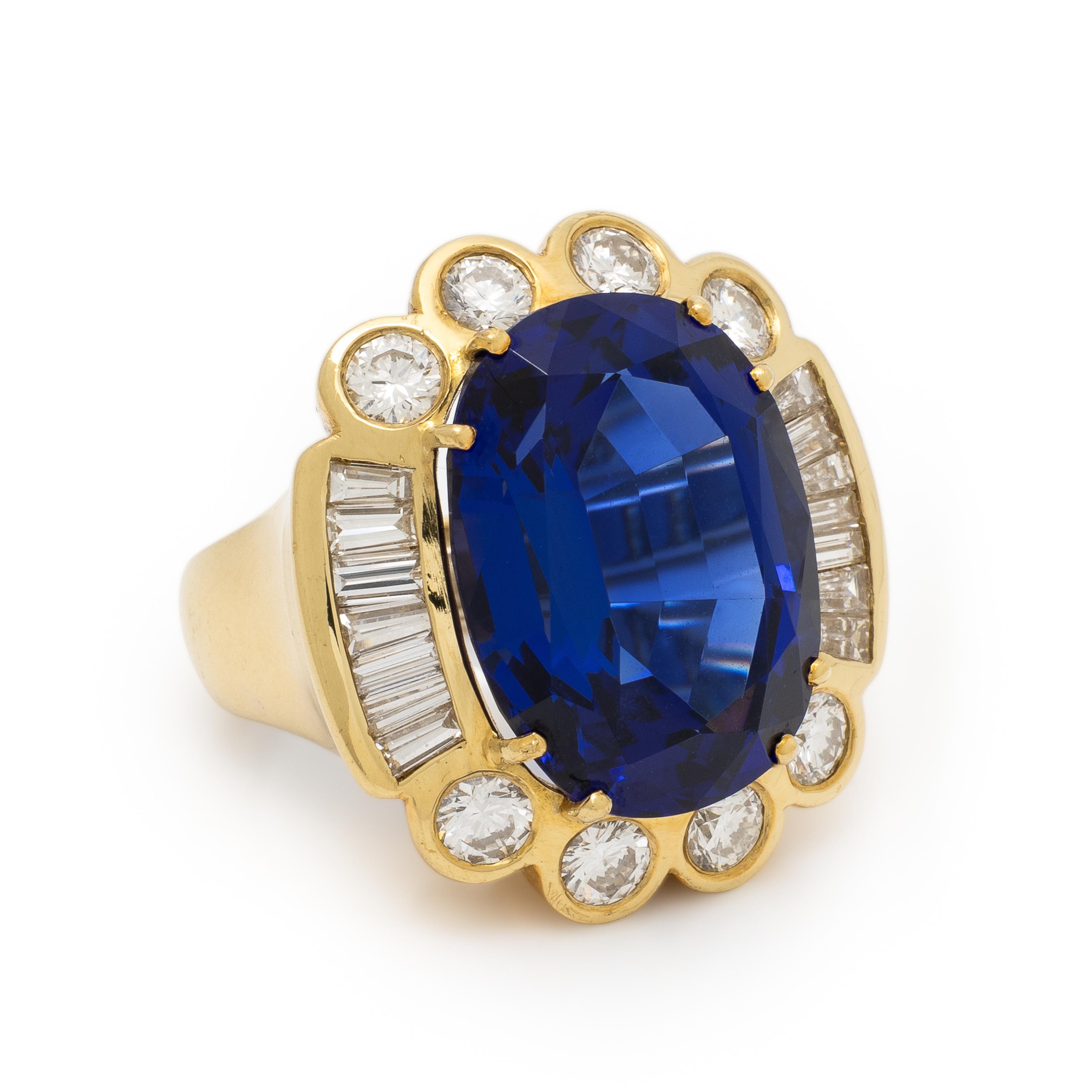 Tanzanite, Diamond, and Yellow Gold Ring