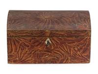 A Country Grain Painted and Carved Horn Inset Pine and Poplar Domed-Top Box, 19th Century