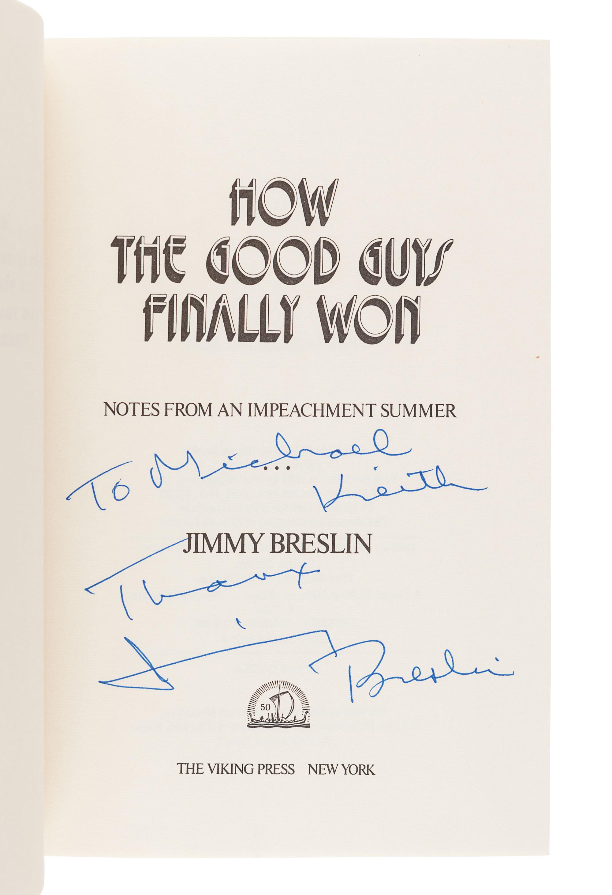 [BRESLIN, Jimmy (1928-2017)]. A group of 4 FIRST EDITIONS by Breslin, comprising: