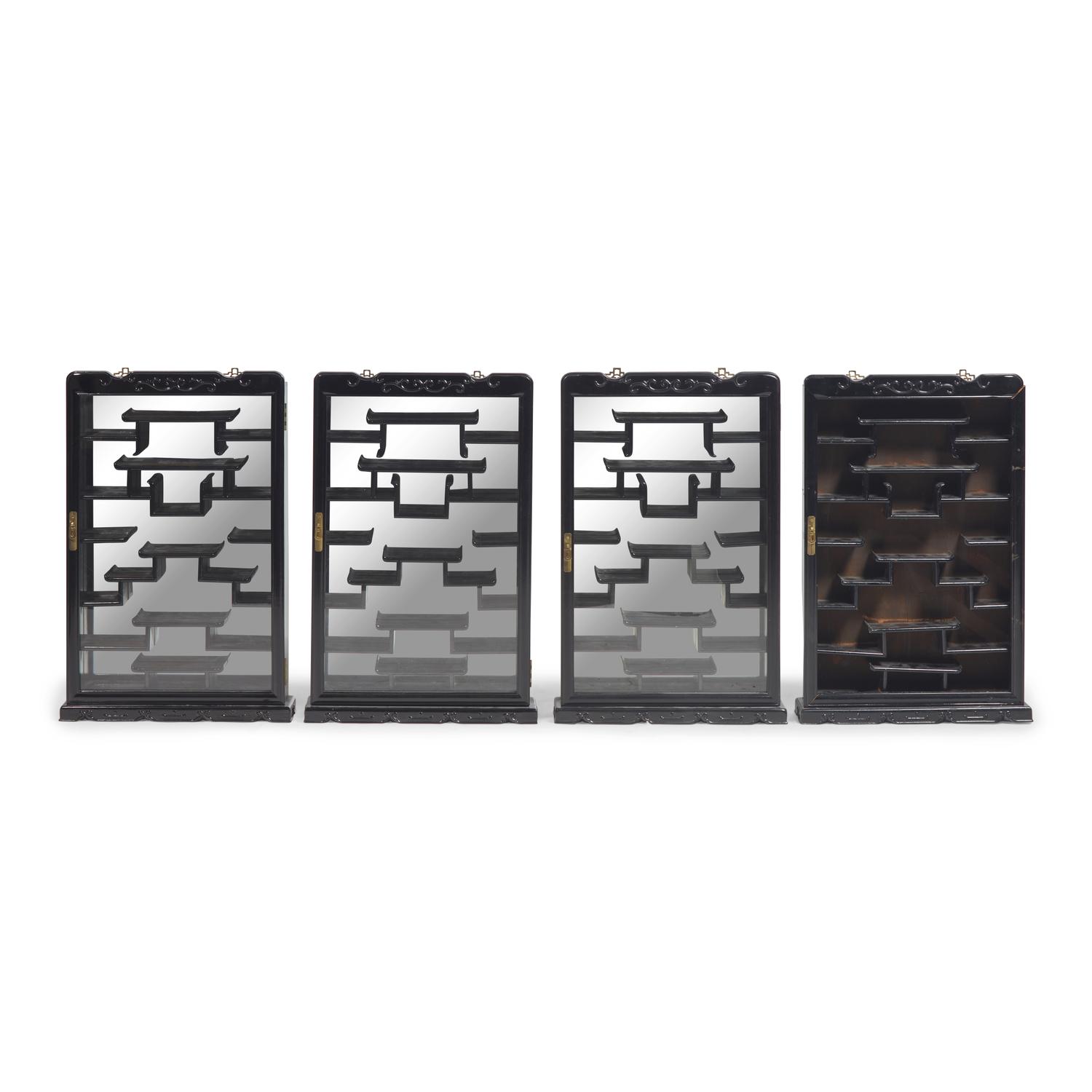 An Associated Set of Four Chinese Ebonized Wood Hanging Vitrines, 20th Century 近代 硬木多寶格挂屏一組四件