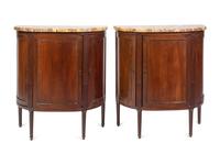 A Pair of Louis XVI Style Mahogany Marble-Top Cabinets